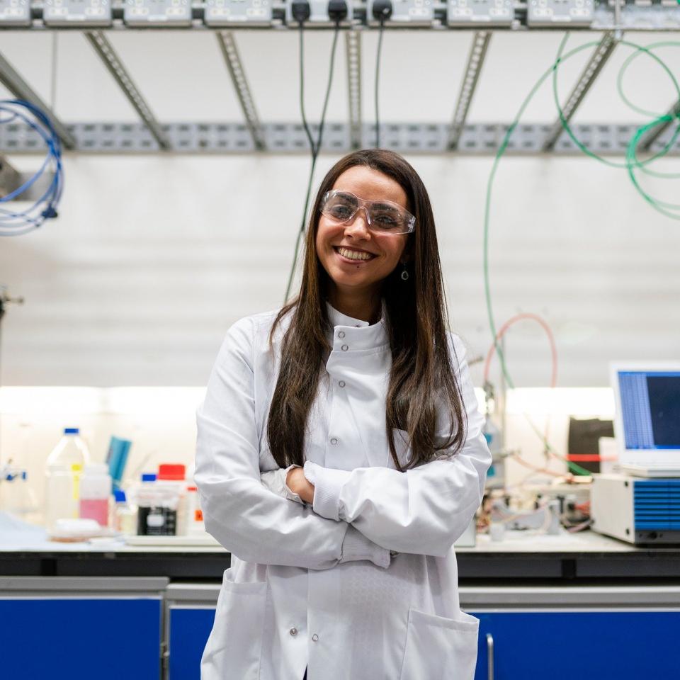 female student in lab