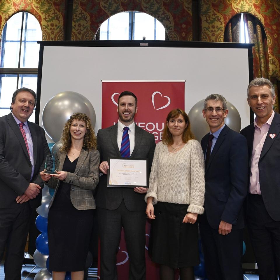 Gower College Swansea accepting the British Council Award for Internationalism at the Association of Colleges Beacon Awards