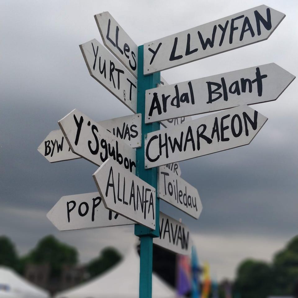 A signpost of Welsh words