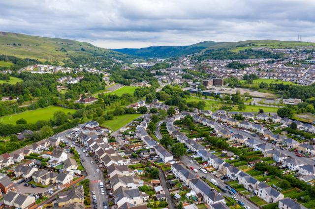 An aerial shot of a South Wales valley
