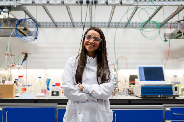 female student in lab