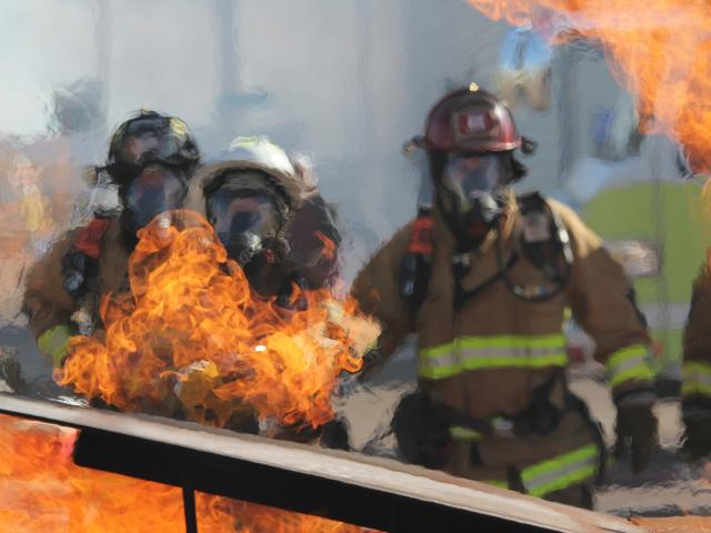 Firefighters tackling a fire