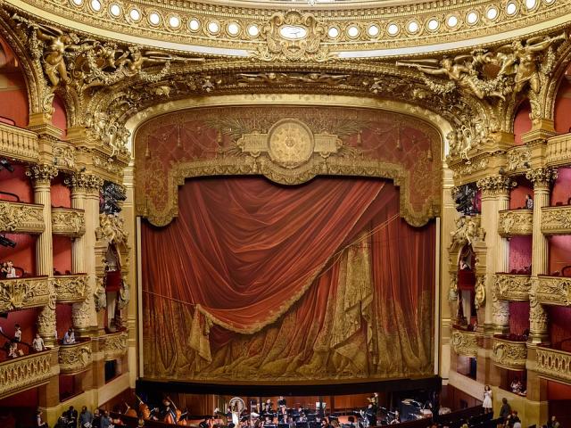 Stage in a theatre with curtains drawn