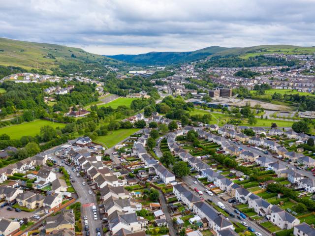 Aerial shot of South Wales valleys