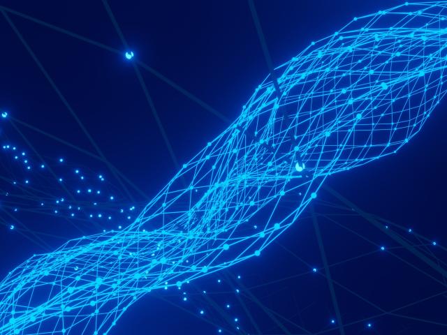  a blue abstract background with lines and dots